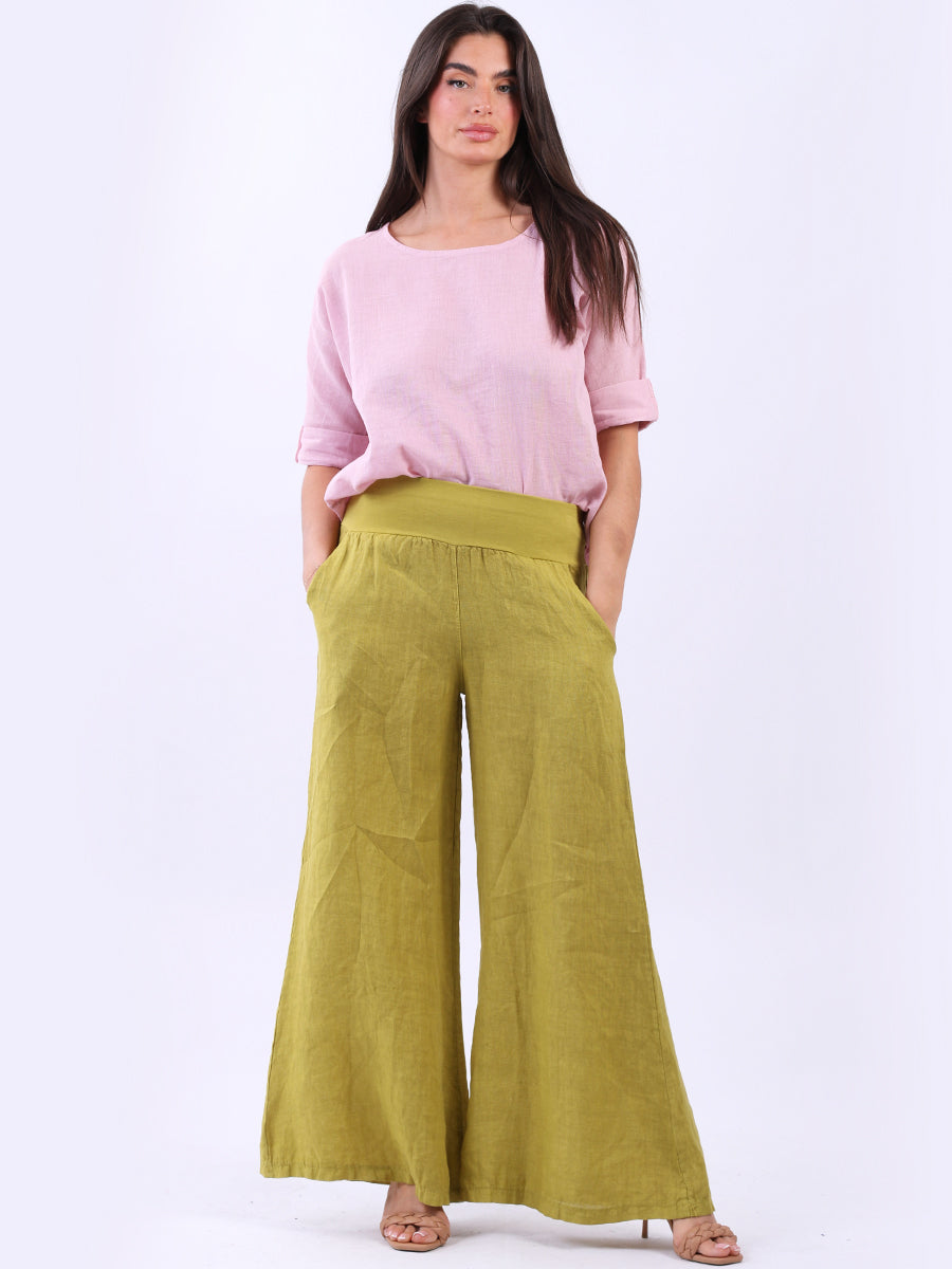 Wide Leg Linen Trouser Olive