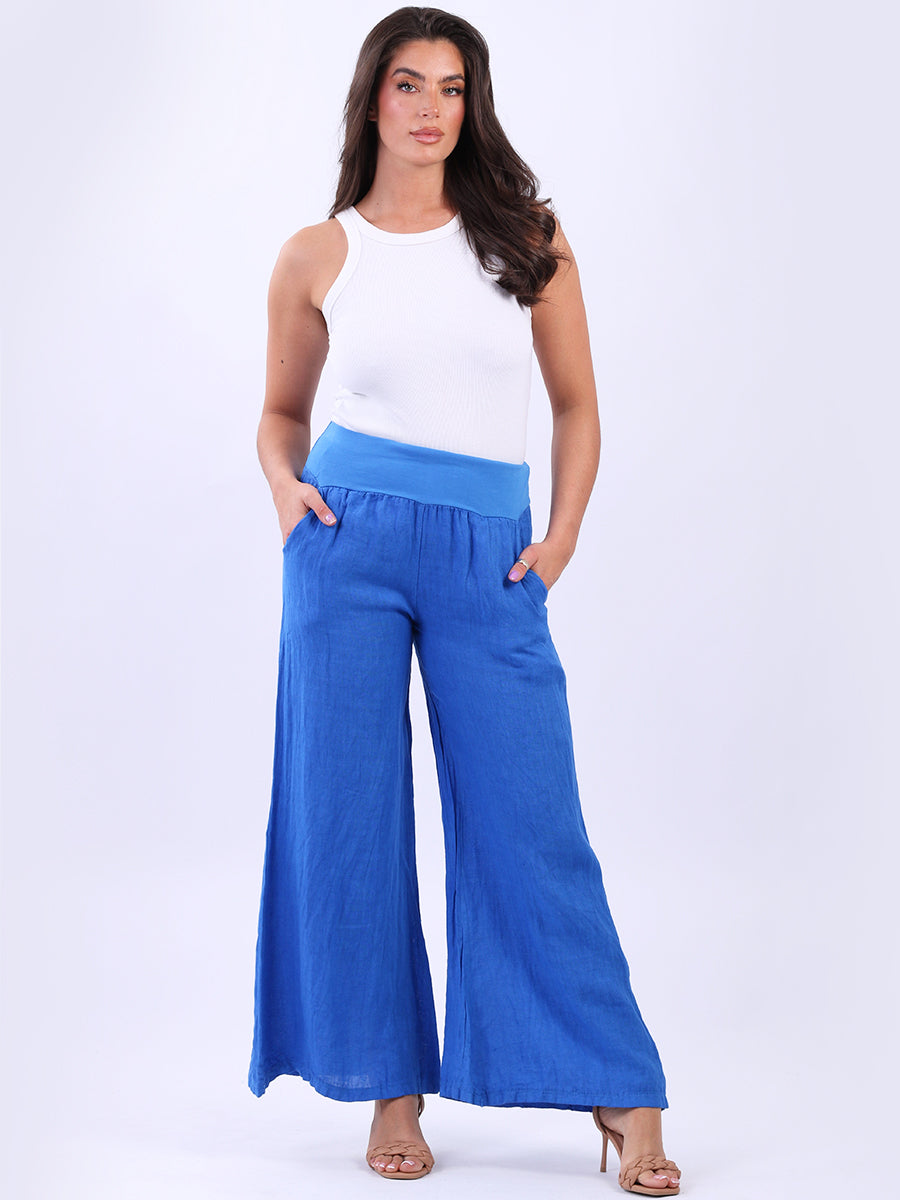Wide Leg Linen Trouser Royal Blue