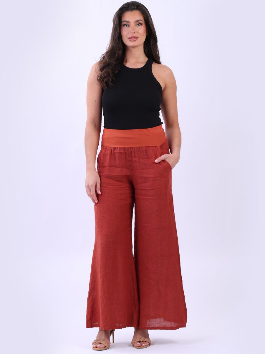 Wide Leg Linen Trouser Rust