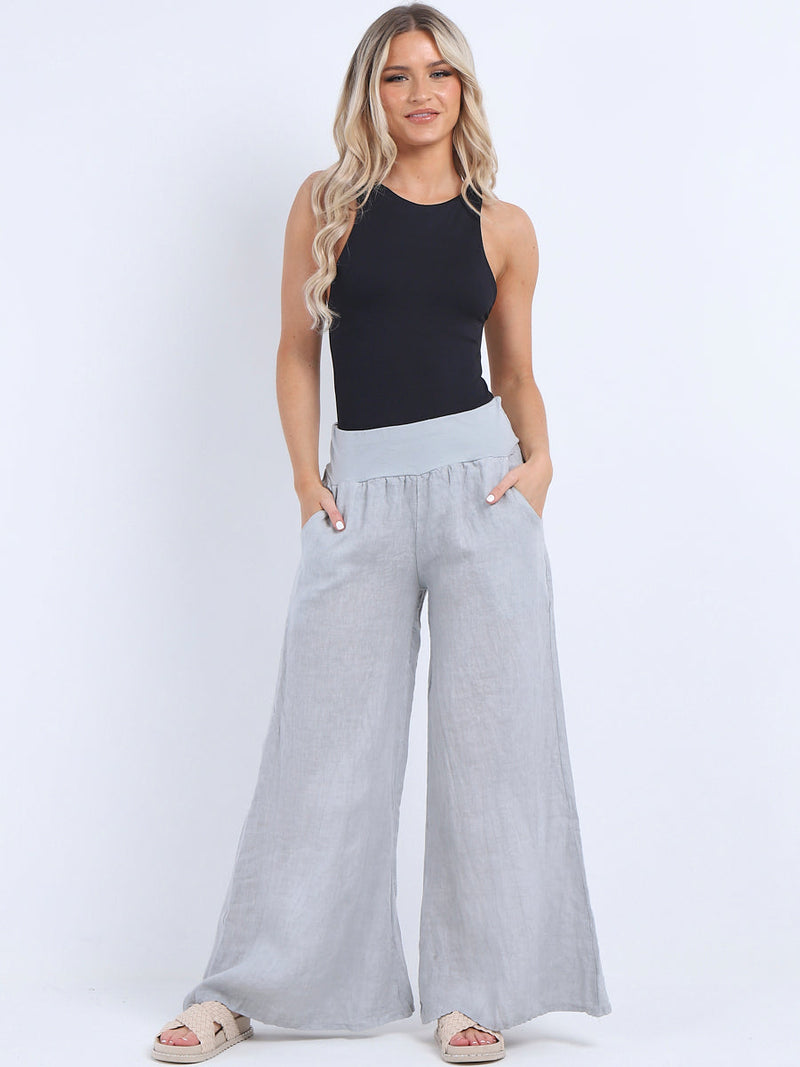 Wide Leg Linen Trouser Silver