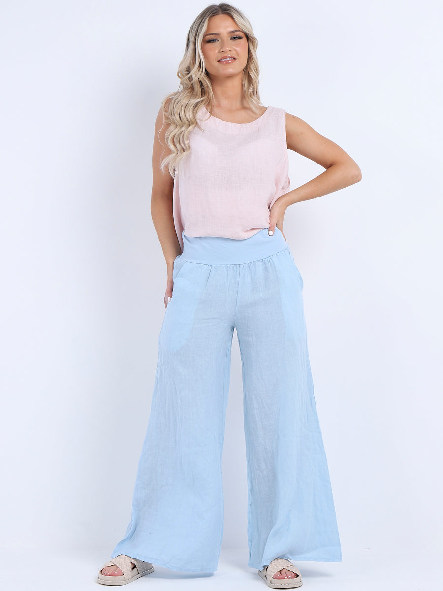 Wide Leg Linen Trouser Sky Blue