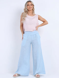 Wide Leg Linen Trouser Sky Blue