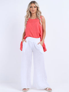 Wide Leg Linen Trouser White