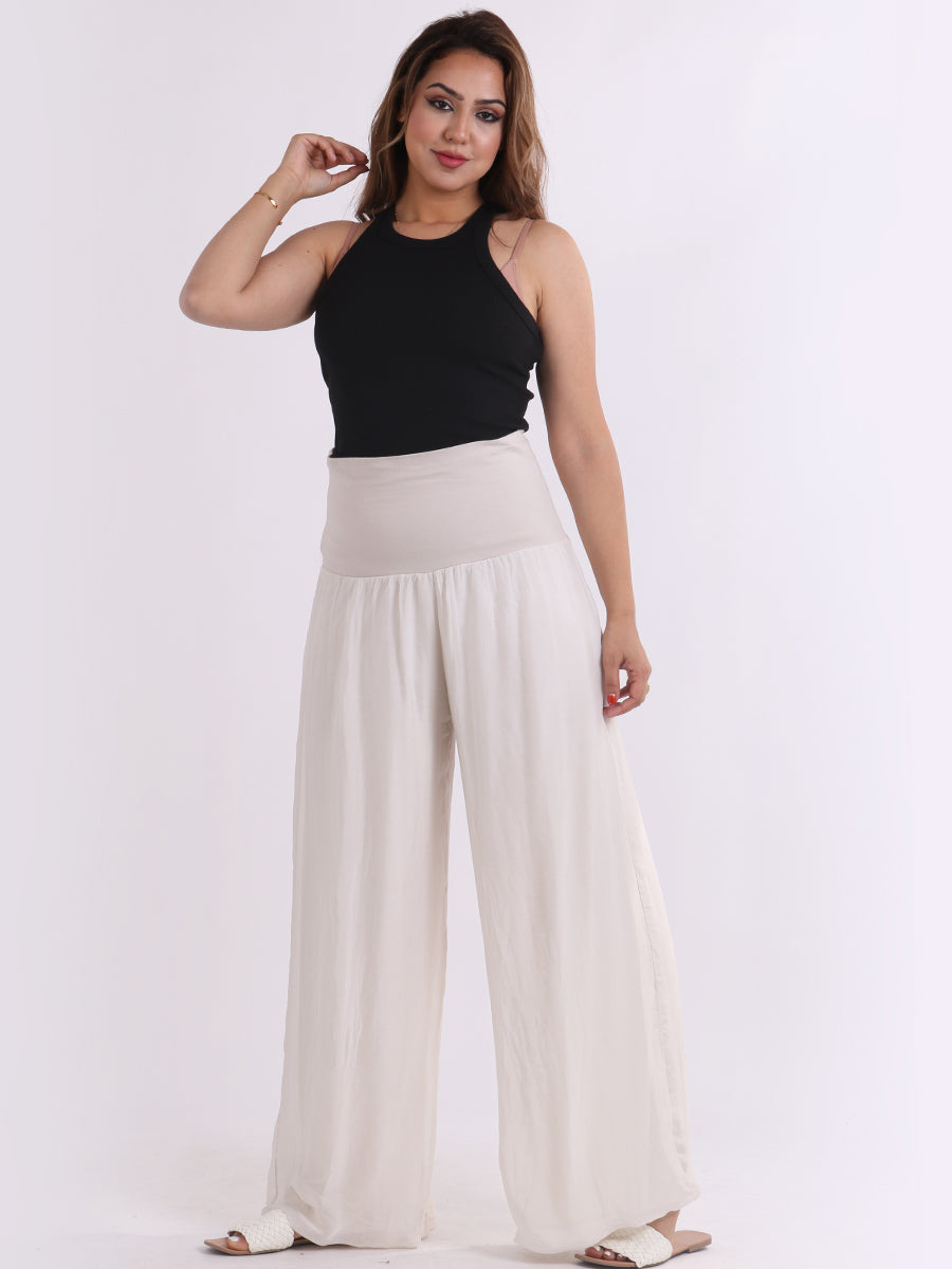 Wide Leg Silk Trouser Beige