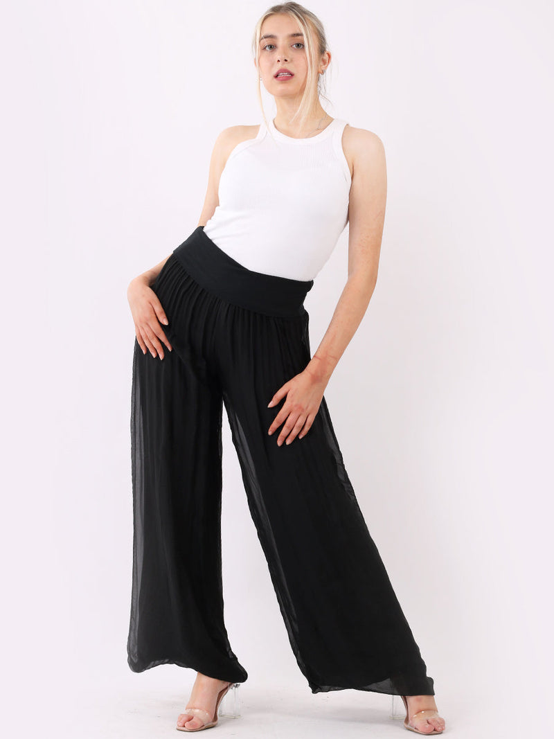 Wide Leg Silk Trouser Black