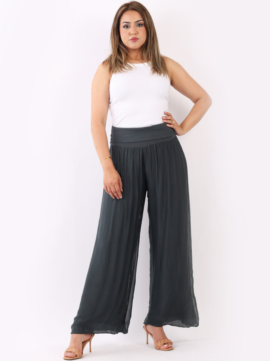 Wide Leg Silk Trouser Charcoal