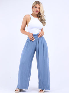 Wide Leg Silk Trouser Denim