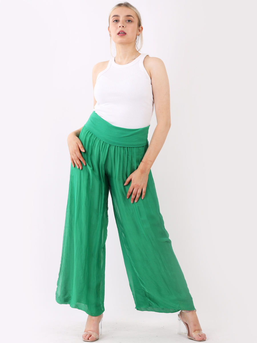 Wide Leg Silk Trouser Green