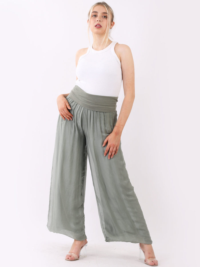 Wide Leg Silk Trouser Khaki