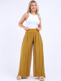 Wide Leg Silk Trouser Mustard