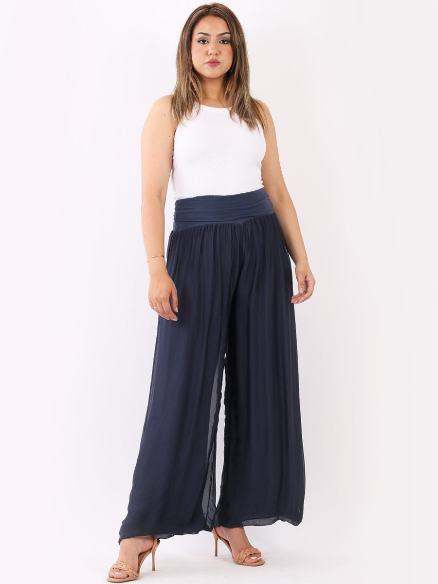 Wide Leg Silk Trouser Navy