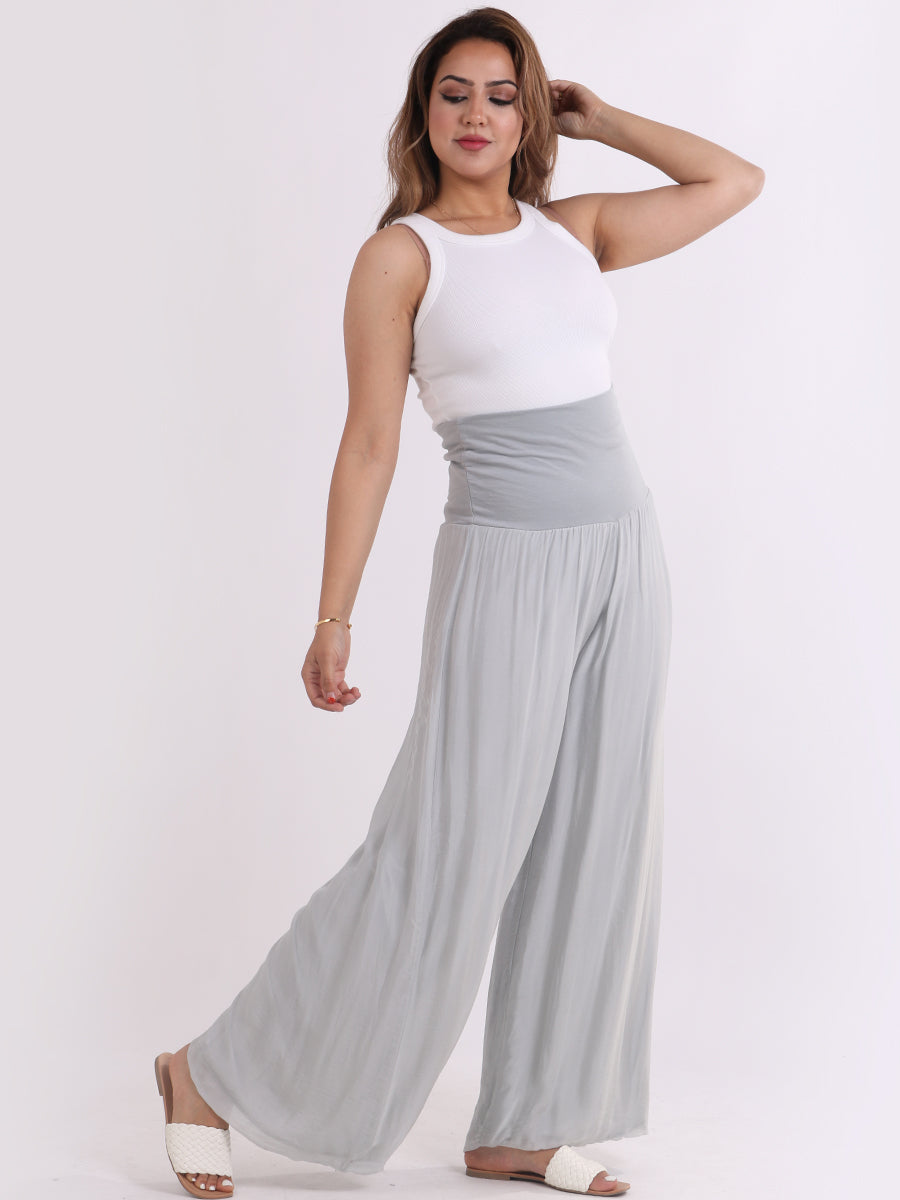 Wide Leg Silk Trouser Silver