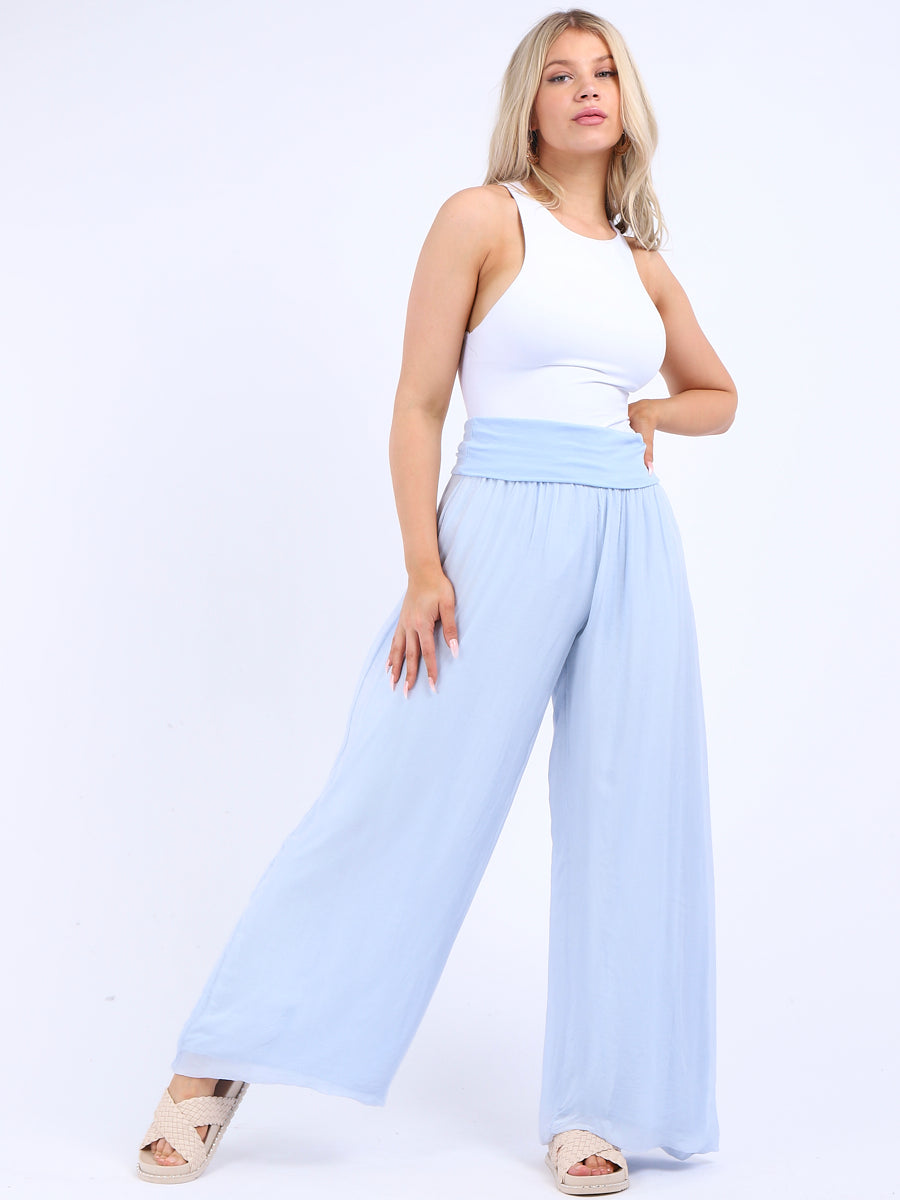 Wide Leg Silk Trouser Sky Blue