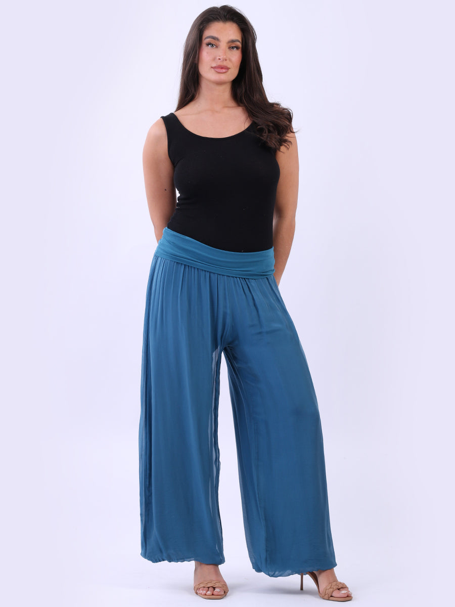 Wide Leg Silk Trouser Teal