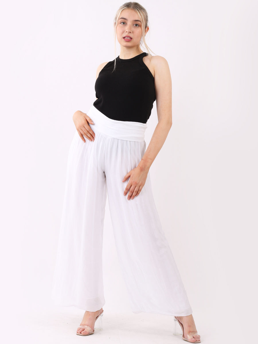 Wide Leg Silk Trouser White