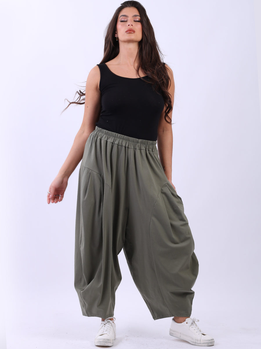 Balloon Hem Cotton Pant Khaki