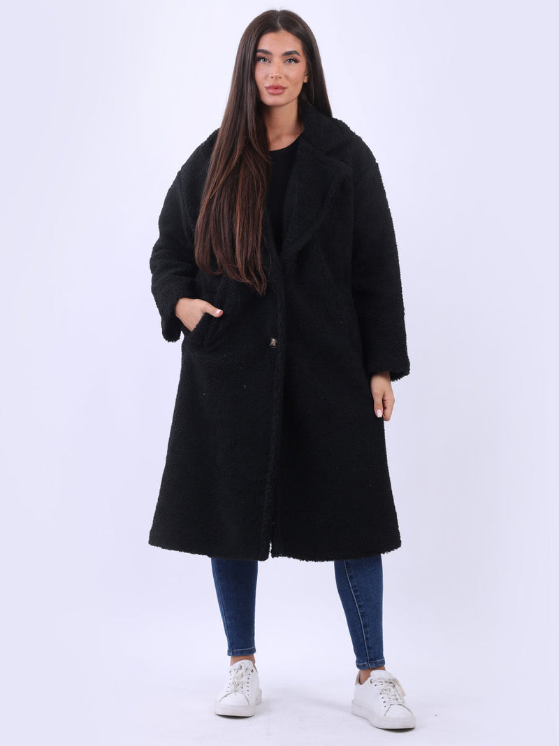 Teddy Bear Plus Size Woolen Coat Black