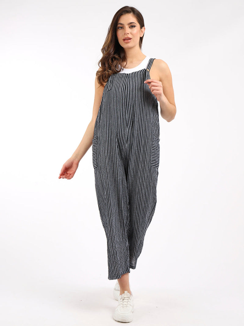 Stripy Cotton Pabo Jumpsuit Black