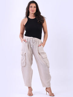 Linen Solid Cargo Trouser Beige