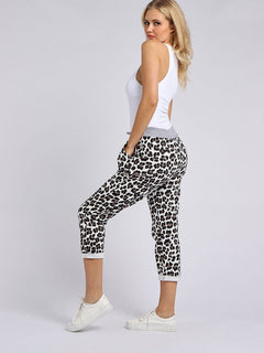 Leopard Print Plus Size Cotton Pants White