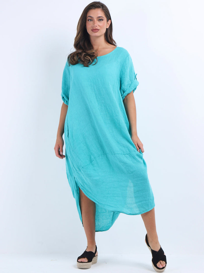 Plain Linen Dress Aqua