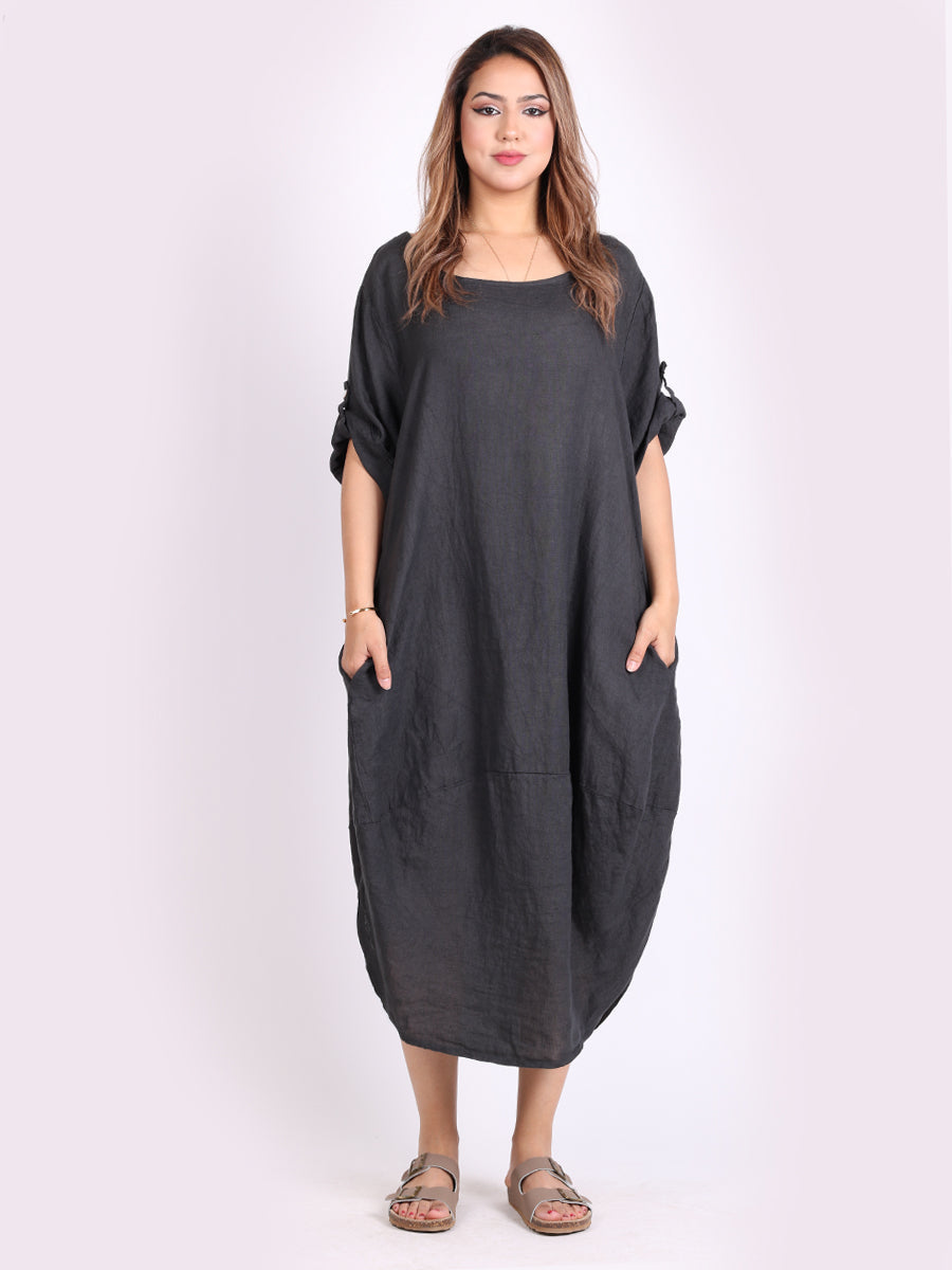 Plain Linen Dress Charcoal