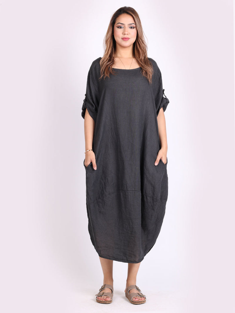 Plain Linen Dress Charcoal