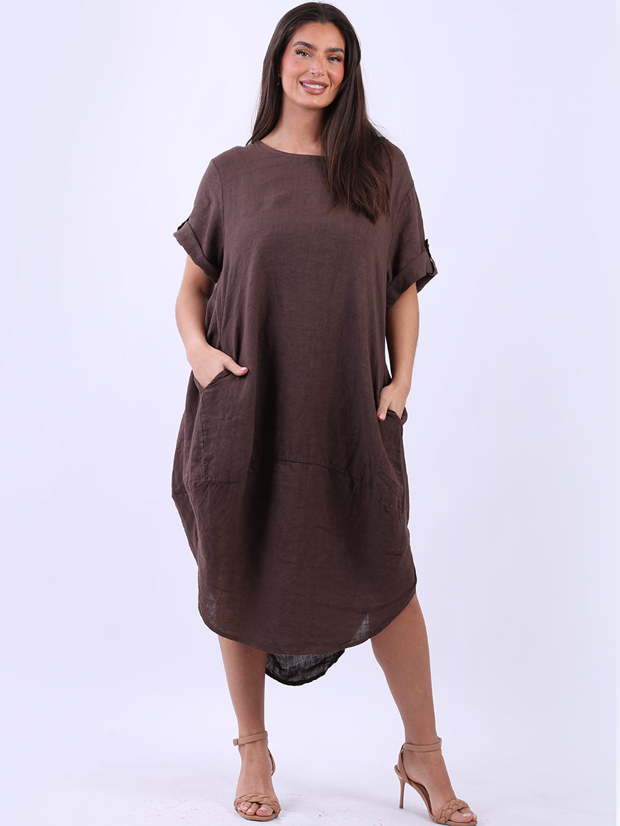 Plain Linen Dress Chocolate 