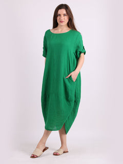 Plain Linen Dress Green