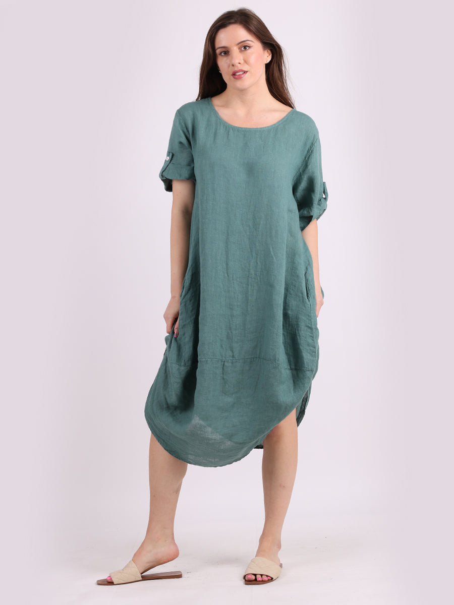 Plain Linen Dress Ocean Blue