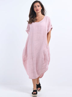 Plain Linen Dress Pink