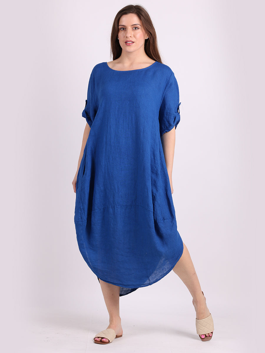 Plain Linen Dress Royal Blue