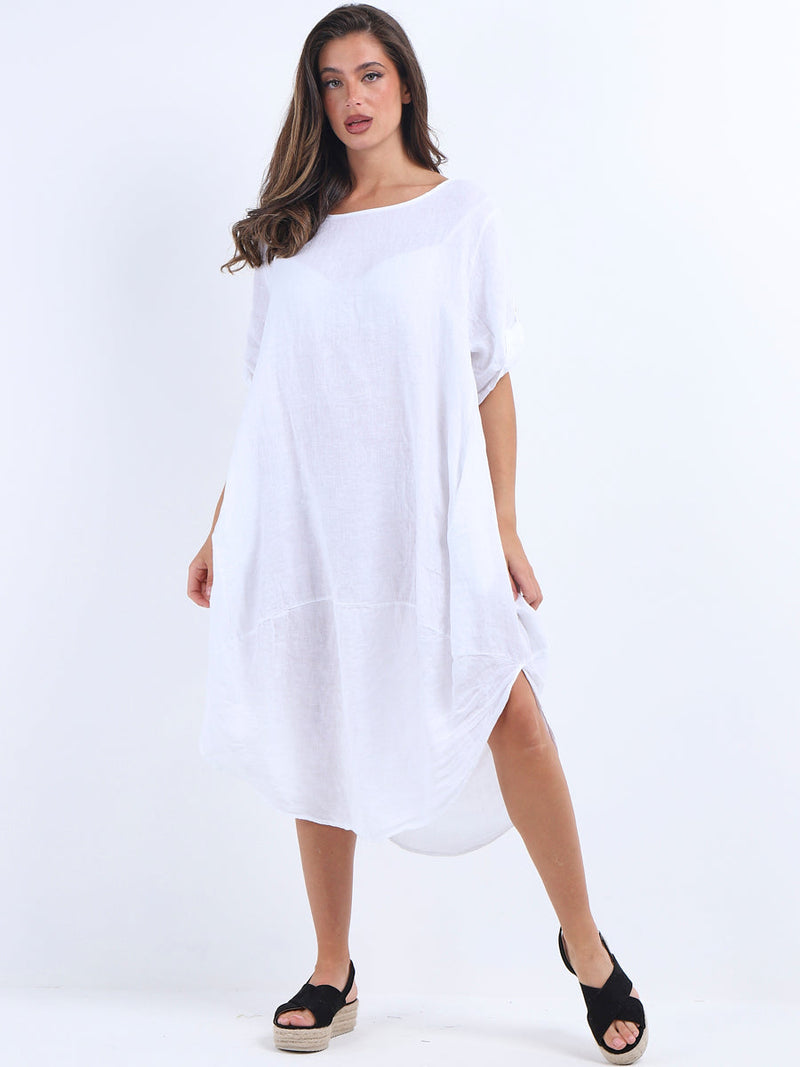Plain Linen Dress White