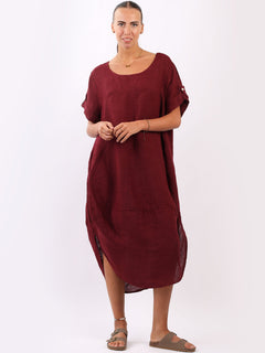Plain Linen Dress Wine