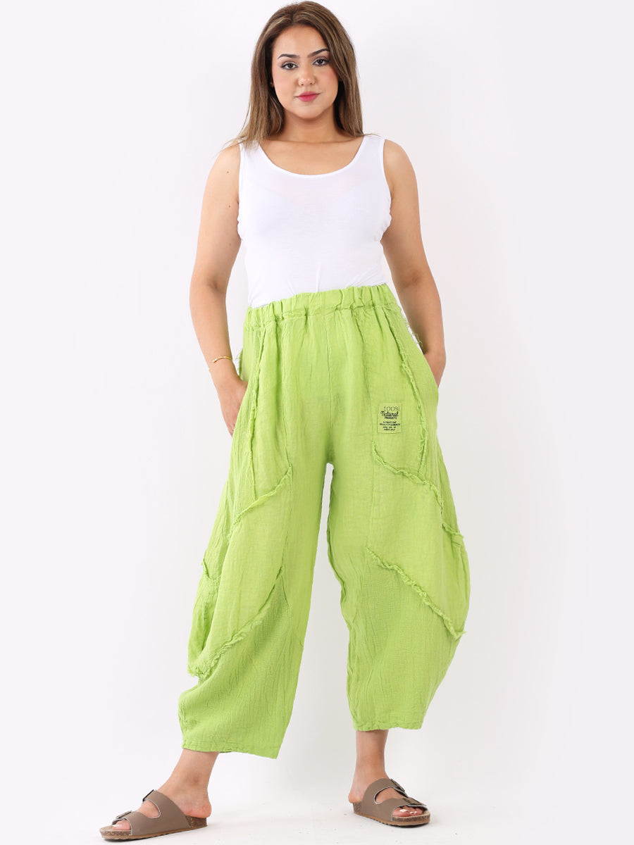 Women Linen Trouser Lime Green