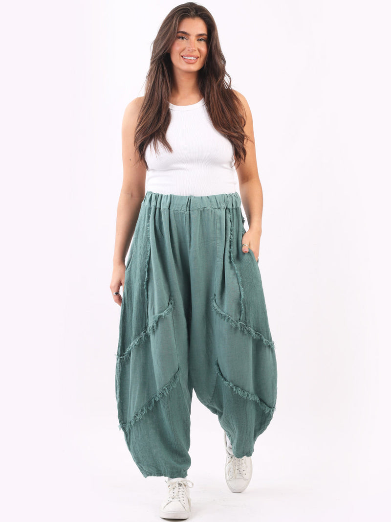 Women Linen Trouser Ocean Blue