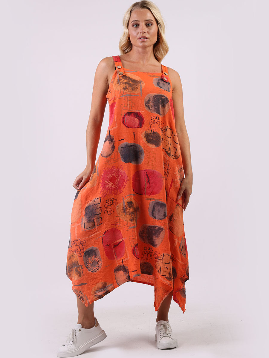 Multi Polka Dots Strappy Linen Dress Orange 