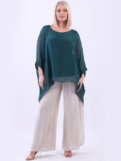 Plain Batwing Silk Top Bottle Green