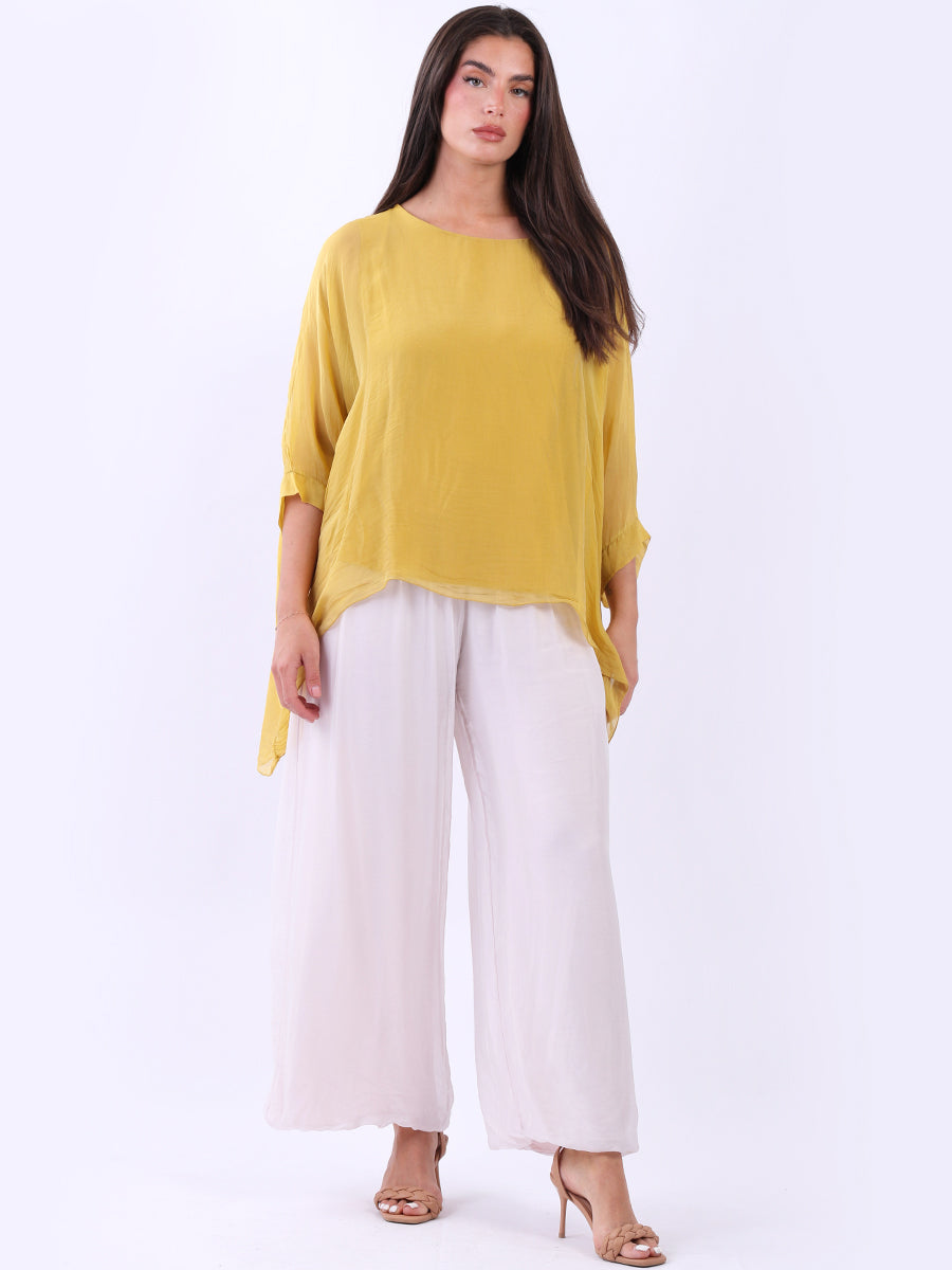 Plain Batwing Silk Top Mustard