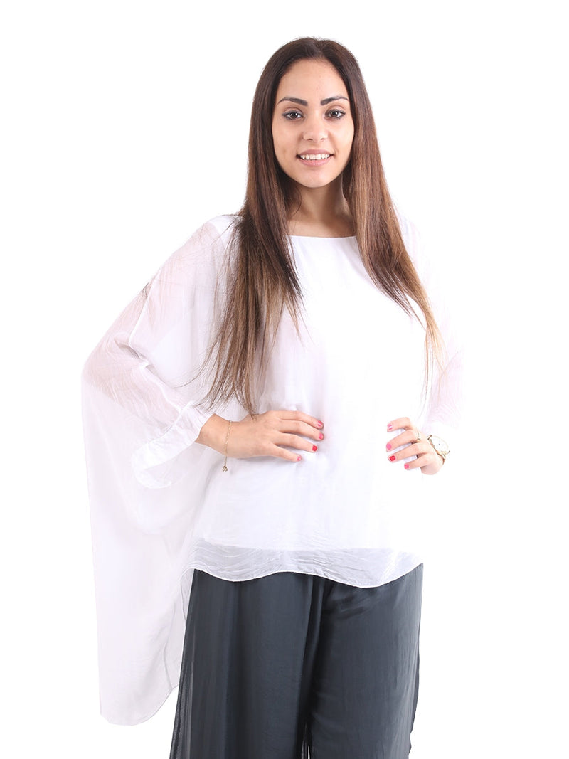 Plain Batwing Silk Top White