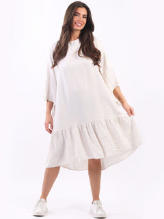 Ruffle Midi Dress Beige