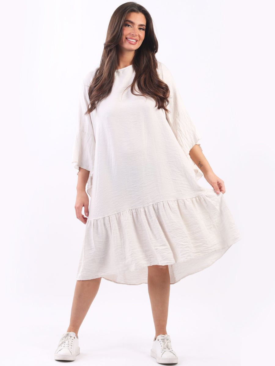 Ruffle Midi Dress Beige