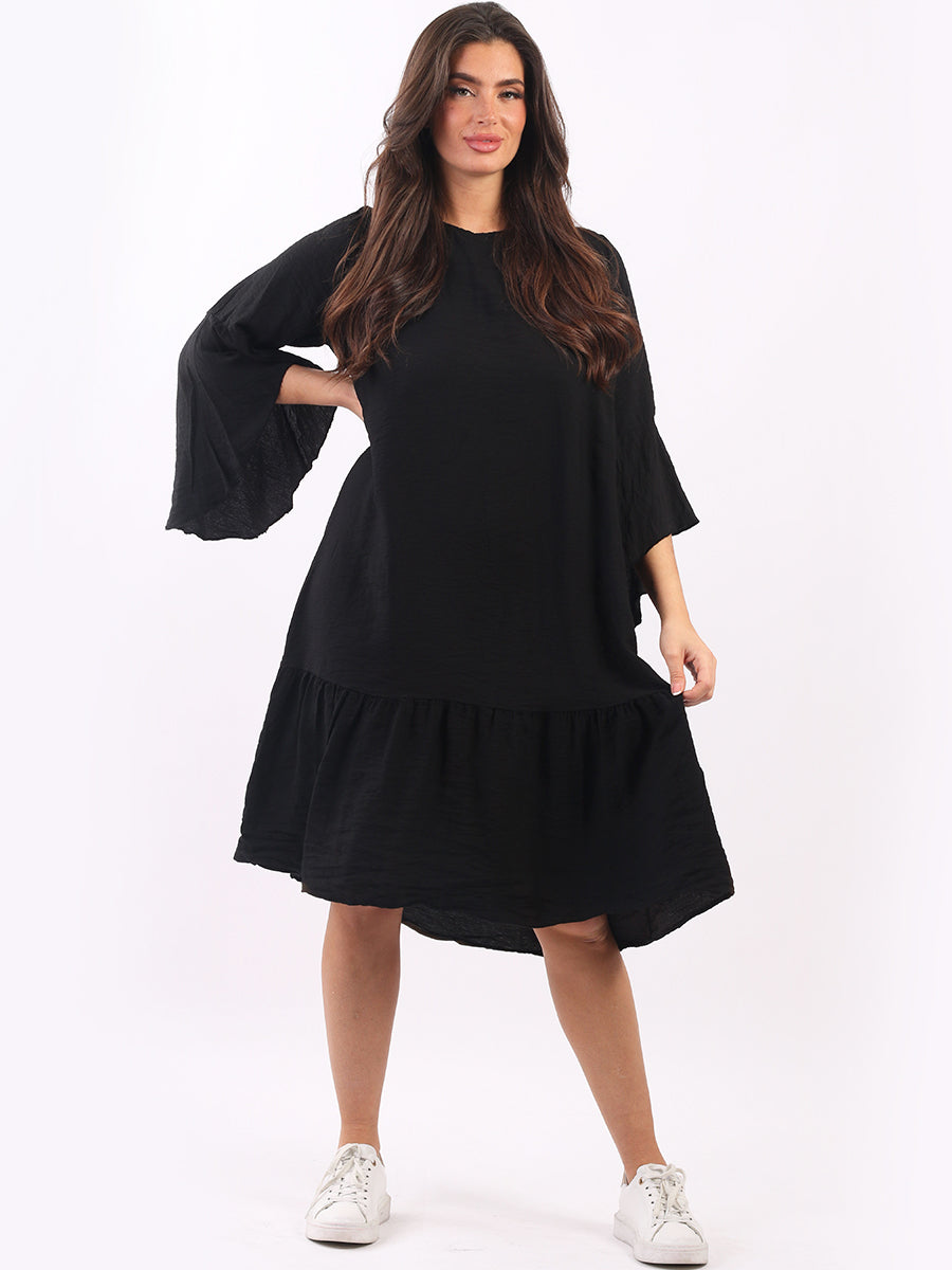Ruffle Midi Dress Black