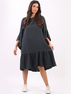 Ruffle Midi Dress Charcoal