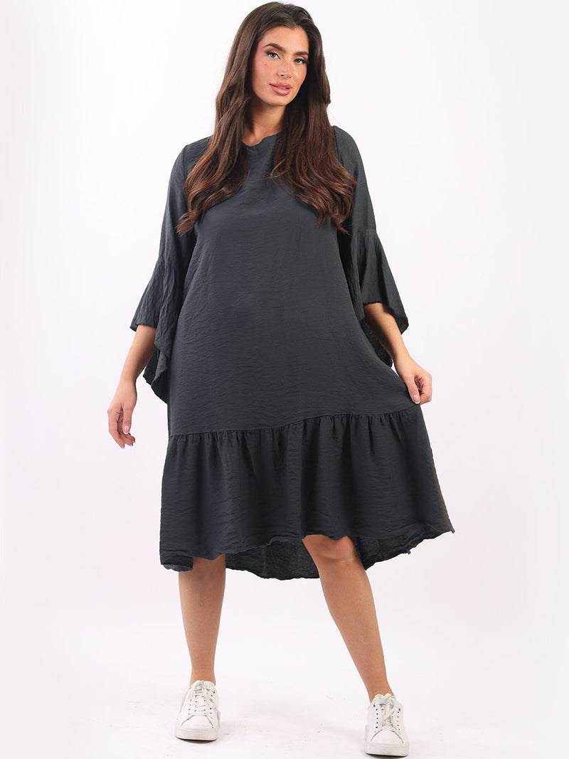 Ruffle Midi Dress Charcoal