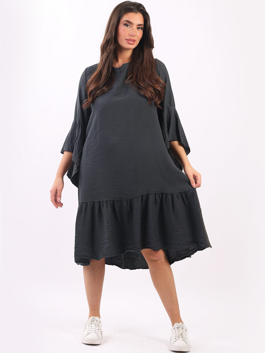Ruffle Midi Dress Charcoal