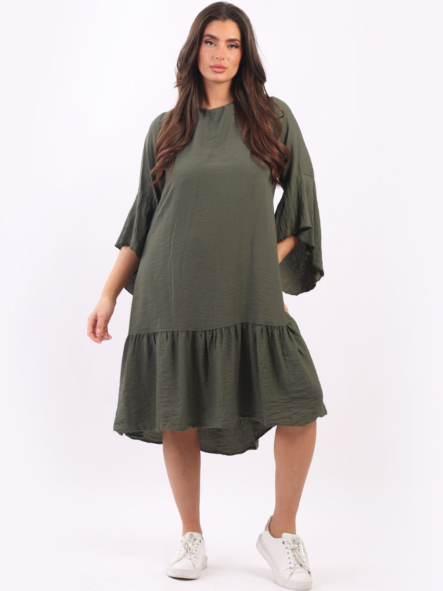 Ruffle Midi Dress Khaki
