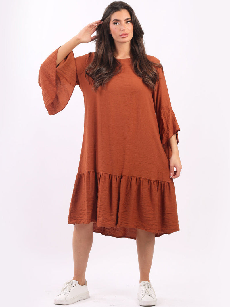 Ruffle Midi Dress Rust