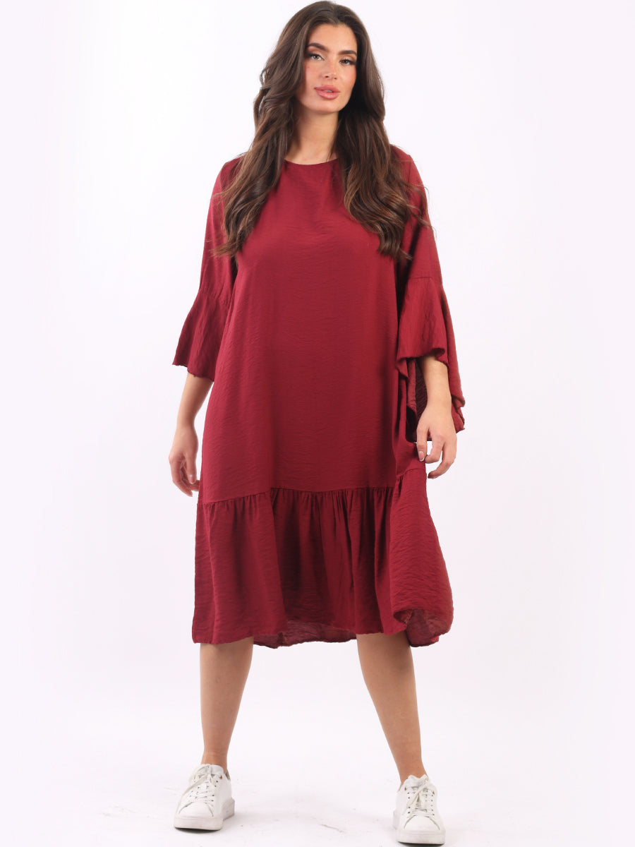 Ruffle Midi Dress Wine