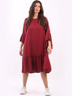 Ruffle Midi Dress Wine